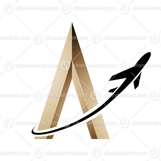 Black Airplane Flying Around a Beige Embossed Letter A