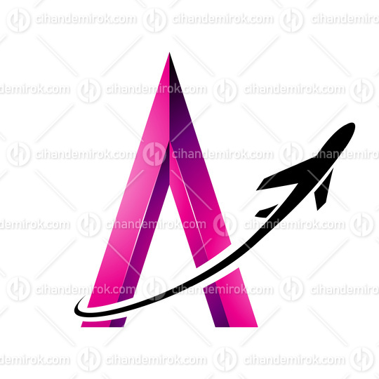 Black Airplane Flying Around a Magenta Embossed Letter A