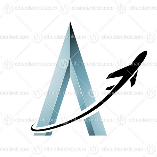 Black Airplane Flying Around a Metallic Embossed Letter A