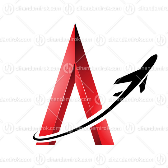 Black Airplane Flying Around a Red Embossed Letter A