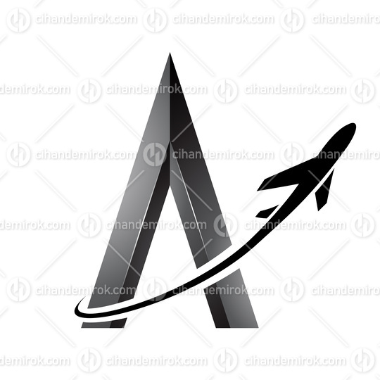 Black Airplane Flying Around an Embossed Letter A