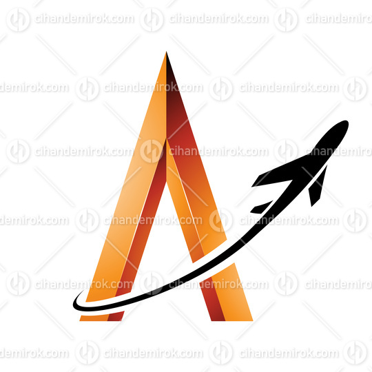 Black Airplane Flying Around an Orange Embossed Letter A