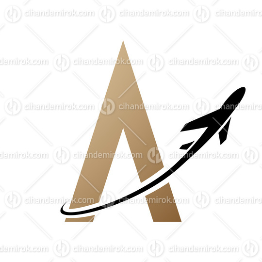 Black Airplane Over a Beige Letter A