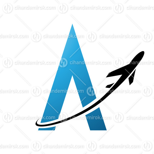 Black Airplane Over a Blue Letter A