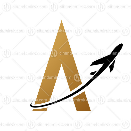 Black Airplane Over a Golden Letter A