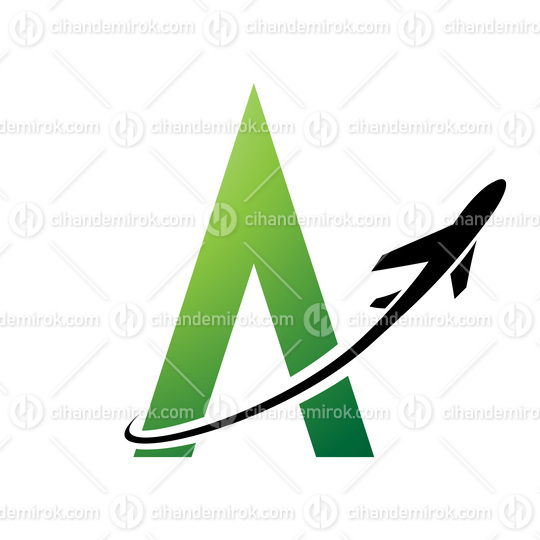 Black Airplane Over a Green Letter A