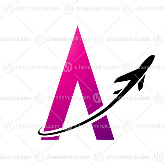 Black Airplane Over a Magenta Letter A