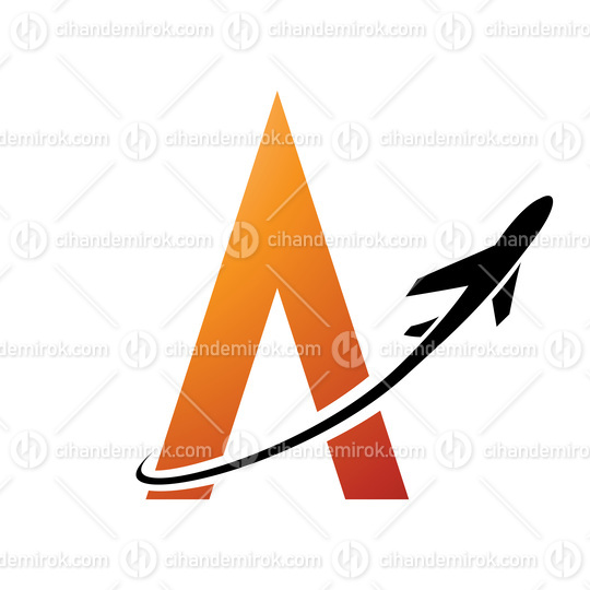 Black Airplane Over an Orange Letter A