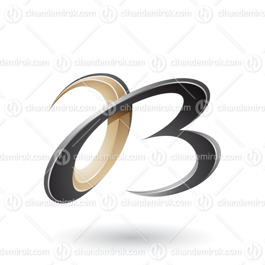 Black and Beige 3d Curly Letters A and B Vector Illustration