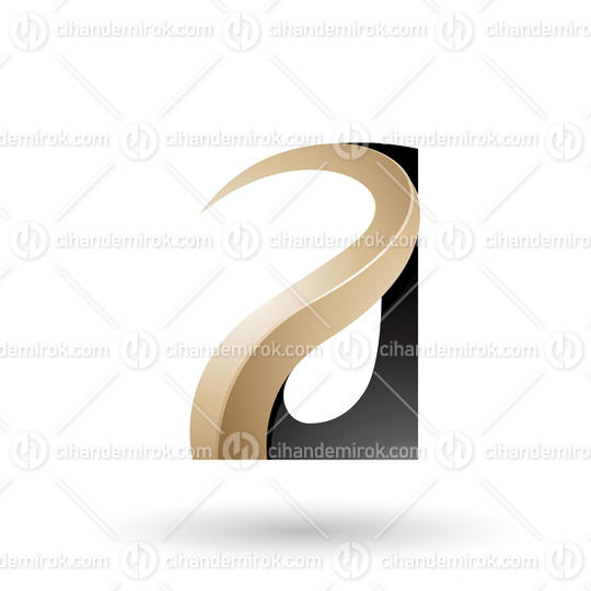 Black and Beige Glossy Curvy Embossed Letter A