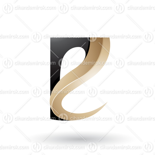 Black and Beige Glossy Curvy Embossed Letter E