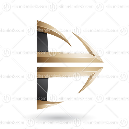 Black and Beige Glossy Embossed Arrow Shape Vector Illustration
