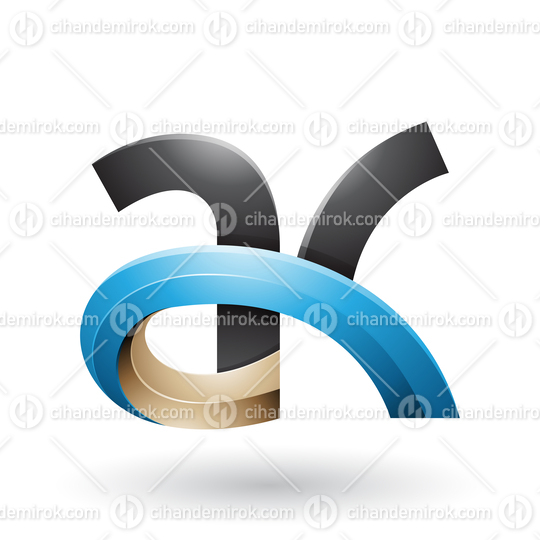 Black and Blue 3d Bold Curvy Letter A and K Vector Illustration