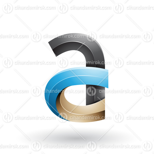 Black and Blue 3d Bold Curvy Letter A Vector Illustration
