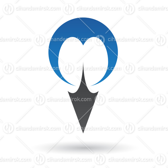 Black and Blue Abstract Down Facing Arrow Icon with a Circle