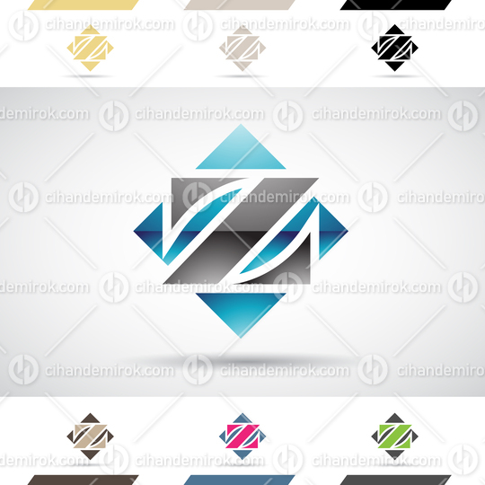 Black and Blue Abstract Glossy Logo Icon of a Square Letter Z