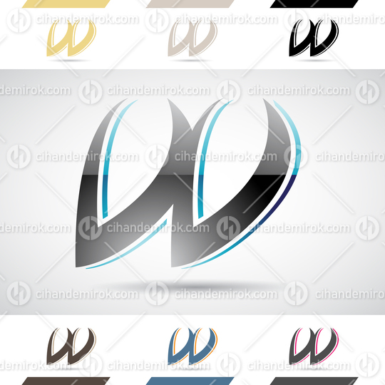 Black and Blue Abstract Glossy Logo Icon of Spiky Letter W