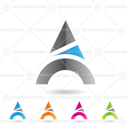 Black and Blue Abstract Triangular Glossy Letter A Icon with Arched Legs 