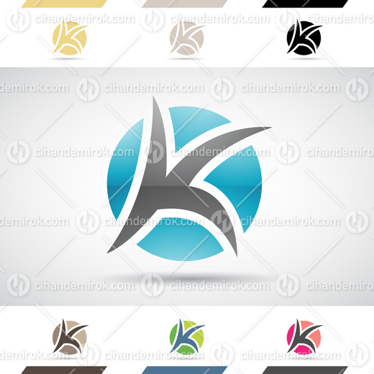 Black and Blue Glossy Abstract Logo Icon of a Spiky Round Letter K