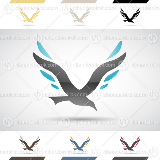 Black and Blue Glossy Abstract Logo Icon of Bird Letter V