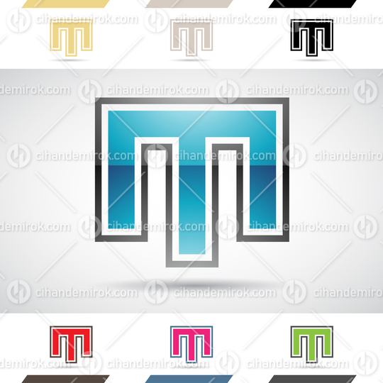 Black and Blue Glossy Abstract Logo Icon of Rectangular Letter M