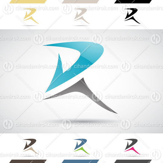 Black and Blue Glossy Abstract Logo Icon of Spiky Letter R