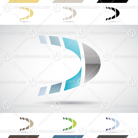 Black and Blue Glossy Abstract Logo Icon of Striped Bow Shaped Letter D