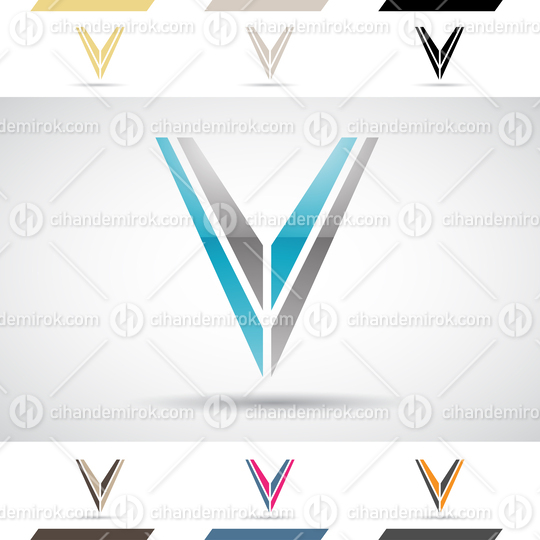 Black and Blue Glossy Abstract Logo Icon of Striped Letter V