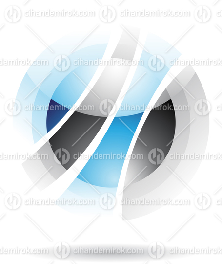 Black and Blue Glossy Abstract Striped Orbit Like Logo Icon