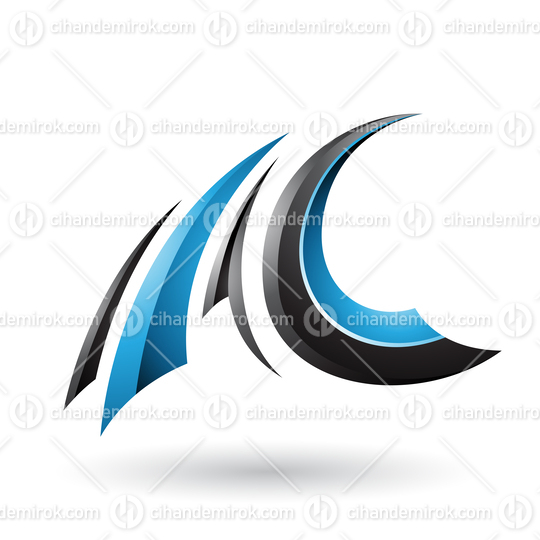 Black and Blue Glossy Flying Letter A and C Vector Illustration