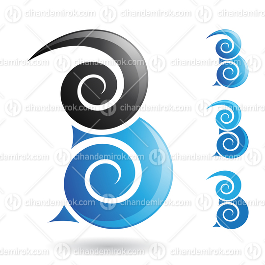 Black and Blue Glossy Puffy Swirly Spiky Letter B Icon