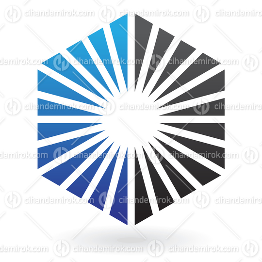 Black and Blue Hexagon Icon Formed by Triangular Shapes