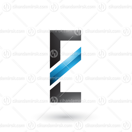 Black and Blue Letter E with a Diagonal Line Vector Illustration