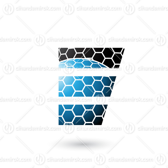 Black and Blue Letter E with Honeycomb Pattern Vector Illustration