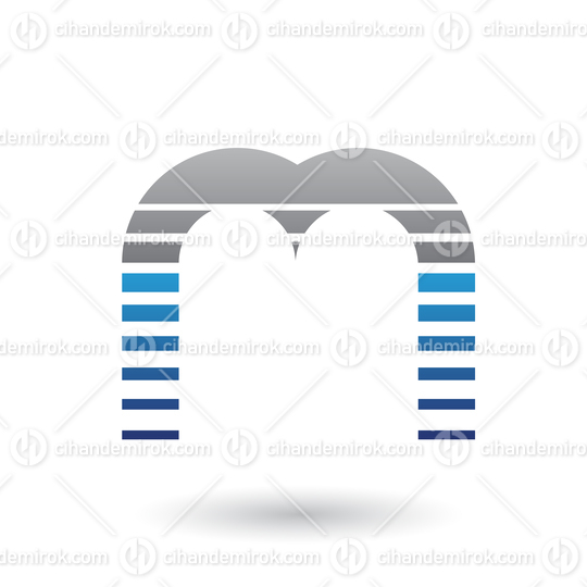 Black and Blue Letter M Icon with Horizontal Stripes