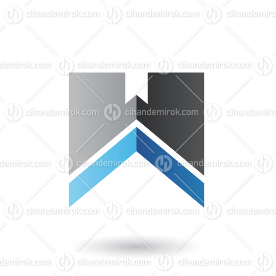 Black and Blue Letter W with a Thick Stripe Vector Illustration