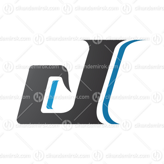 Black and Blue Lowercase Italic Letter D Icon