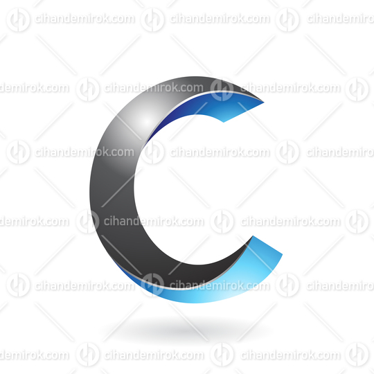 Black and Blue Shiny Twisted Letter C Icon with a Shadow