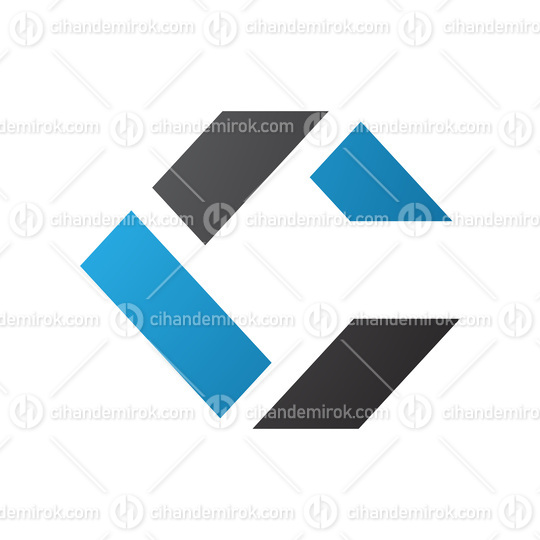 Black and Blue Square Letter C Icon Made of Rectangles