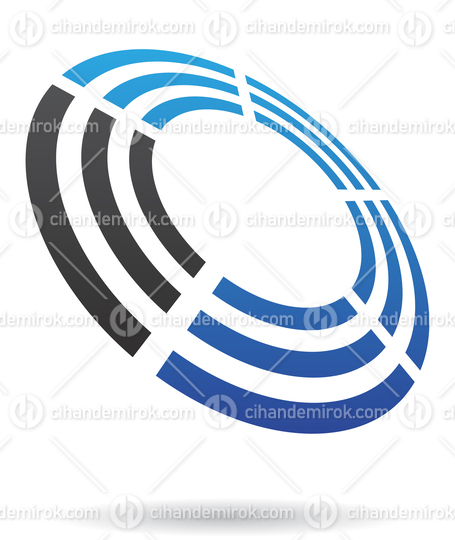 Black and Blue Striped Split Circle in Perspective Abstract Logo Icon