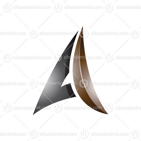 Black and Brown Glossy Embossed Paper Plane Shaped Letter A Icon