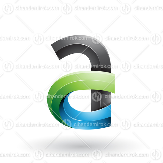 Black and Green 3d Bold Curvy Letter A Vector Illustration