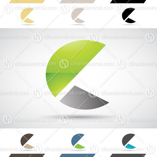 Black and Green Abstract Glossy Logo Icon of Pacman Shaped Letter C