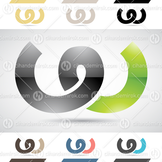 Black and Green Abstract Glossy Logo Icon of Spring Shaped Letter W