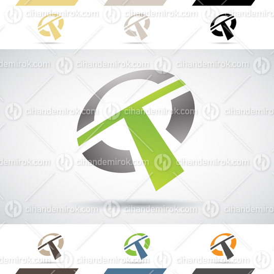 Black and Green Abstract Glossy Logo Icon of Uppercase Letter T 