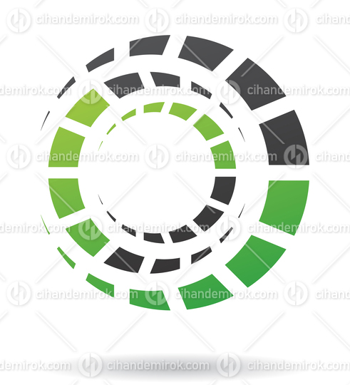 Black and Green Abstract Intertwined Striped Crescent Shapes