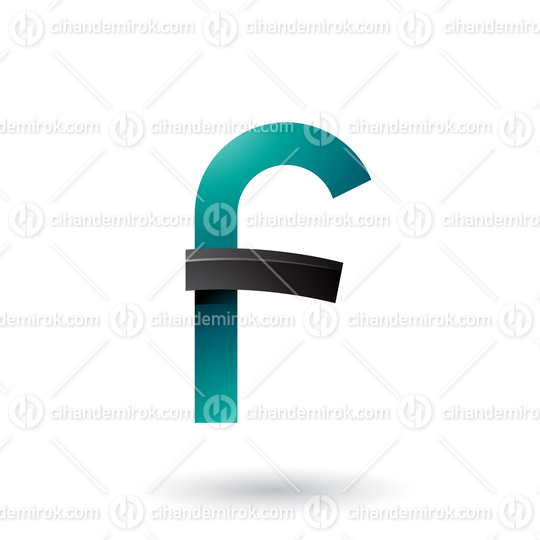 Black and Green Bold Curvy Letter F Vector Illustration
