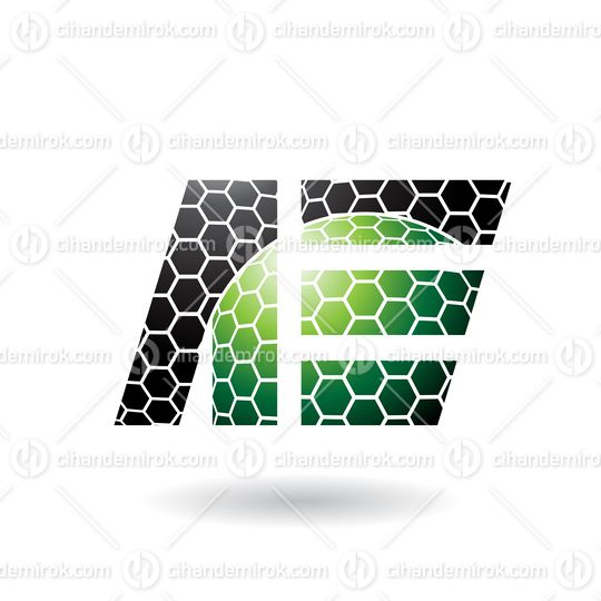 Black and Green Dual Letters of A and E with Honeycomb Pattern