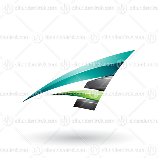 Black and Green Dynamic Glossy Flying Letter A Vector Illustration