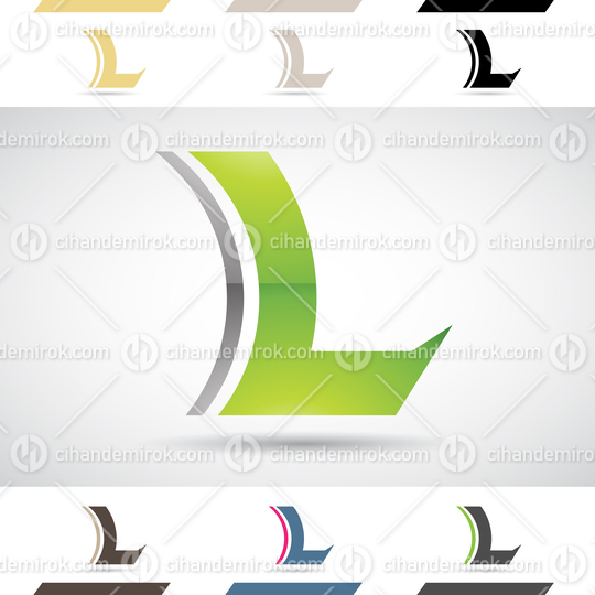 Black and Green Glossy Abstract Logo Icon of a Curved Spiky Letter L